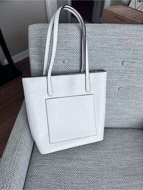 kate spade White Leather Tote with Front Pocket